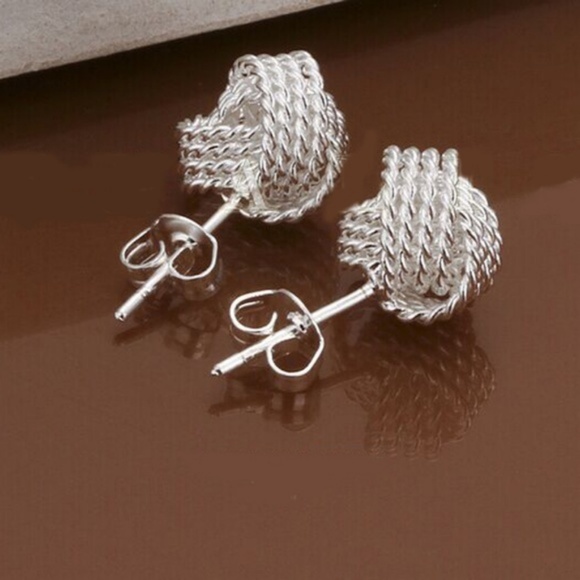 Silver Plated Rope Ball Earrings - Picture 5 of 6